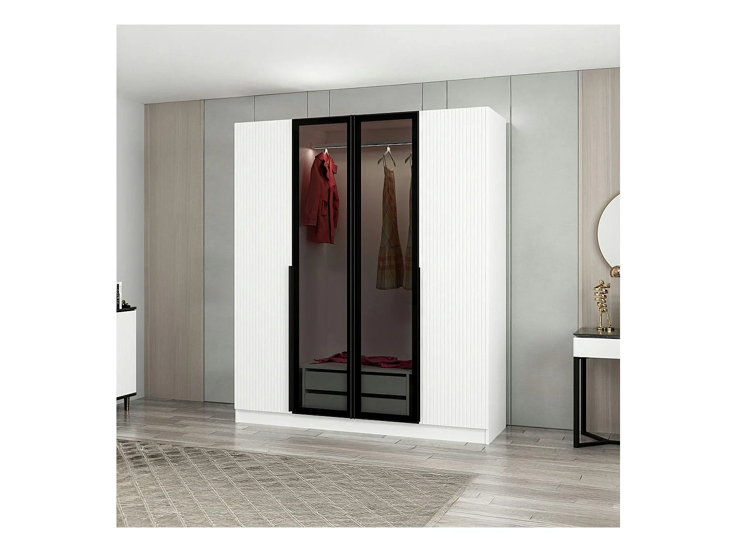 Armoire penderie blanche 2 portes vitrées H 210 cm BYRON