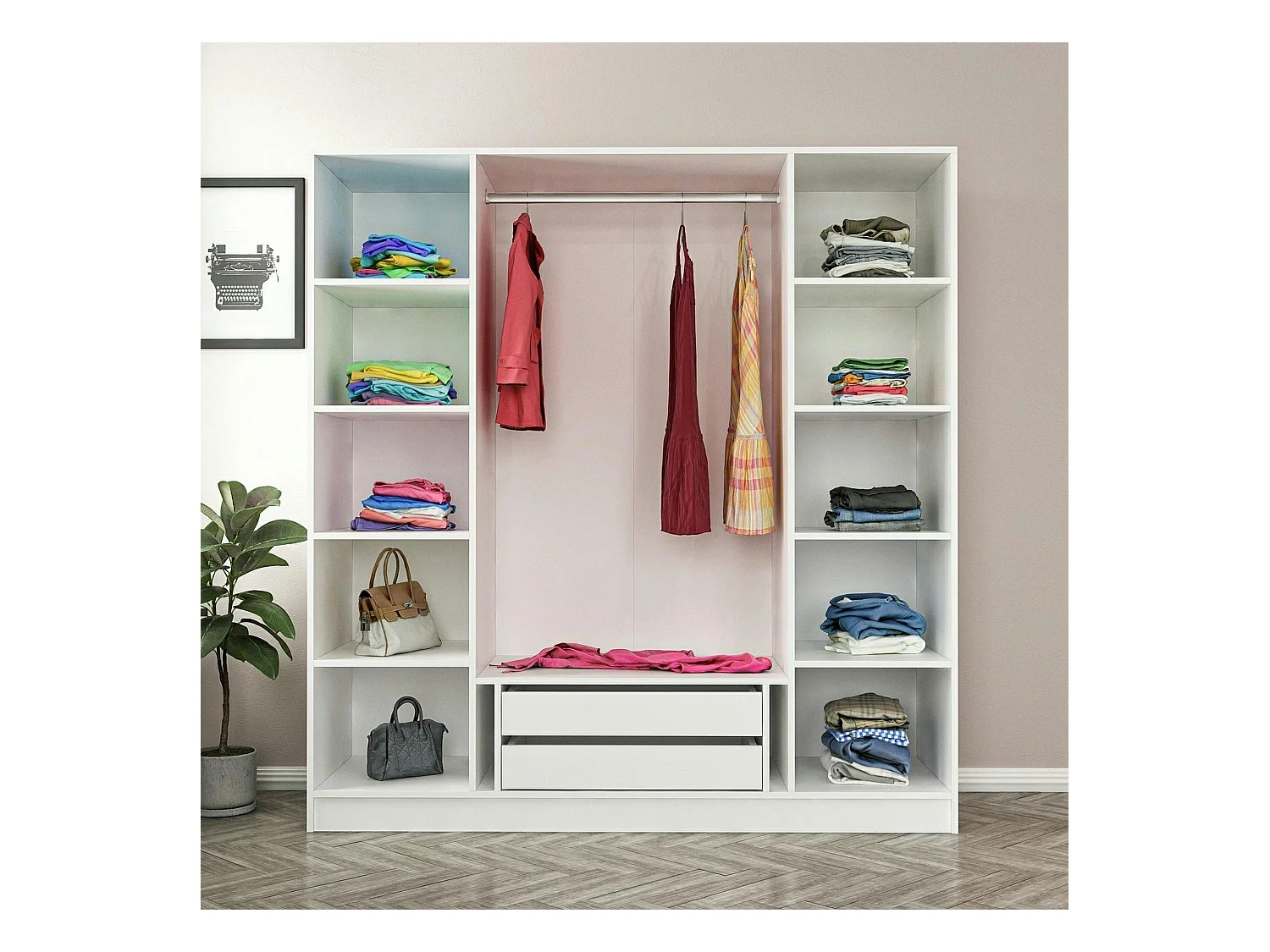 Armoire penderie blanche 2 portes vitrées H 210 cm BYRON