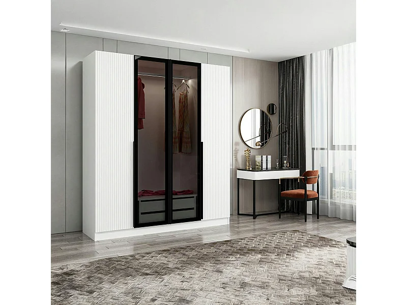 Armoire penderie blanche 2 portes vitrées H 210 cm BYRON
