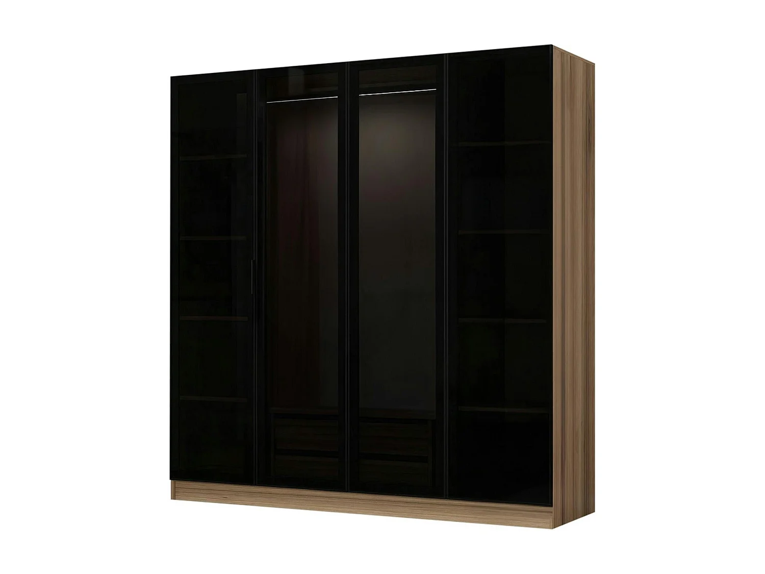 Armoire penderie design effet bois 4 portes verre H 210 cm BYRON