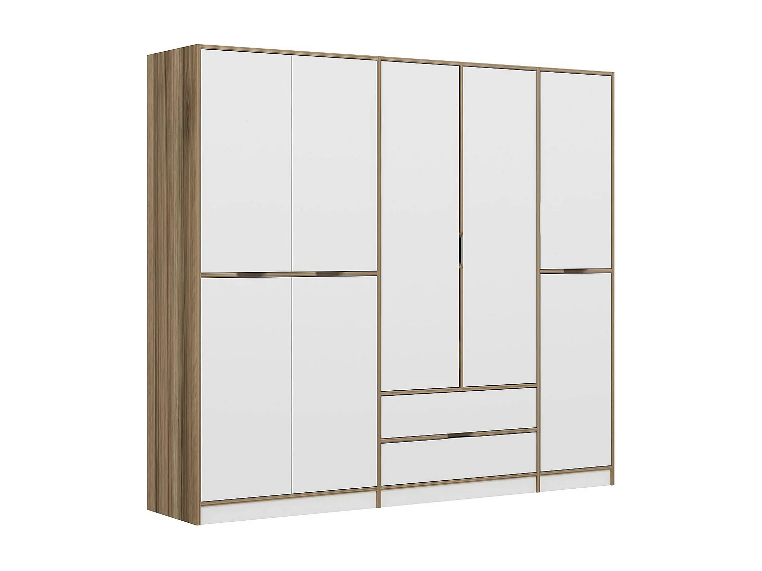 Armoire dressing chambre effet bois, 8 portes blanches BYRON