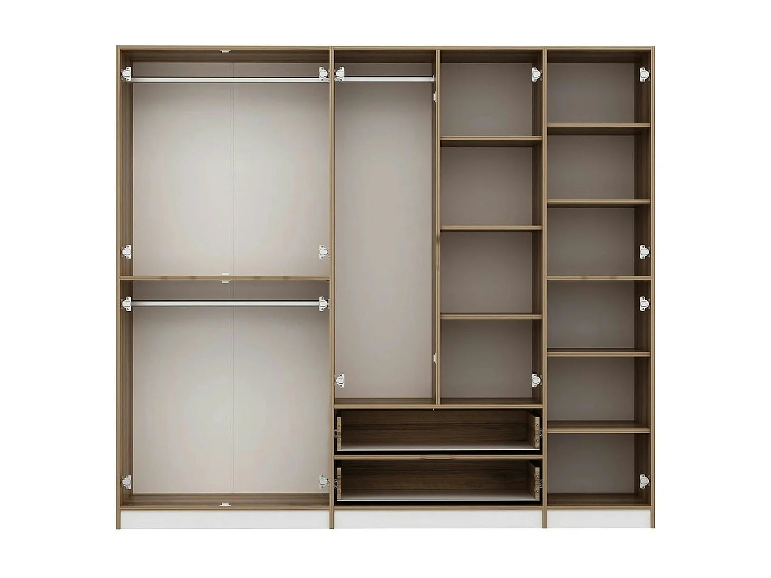 Armoire dressing chambre effet bois, 8 portes blanches BYRON