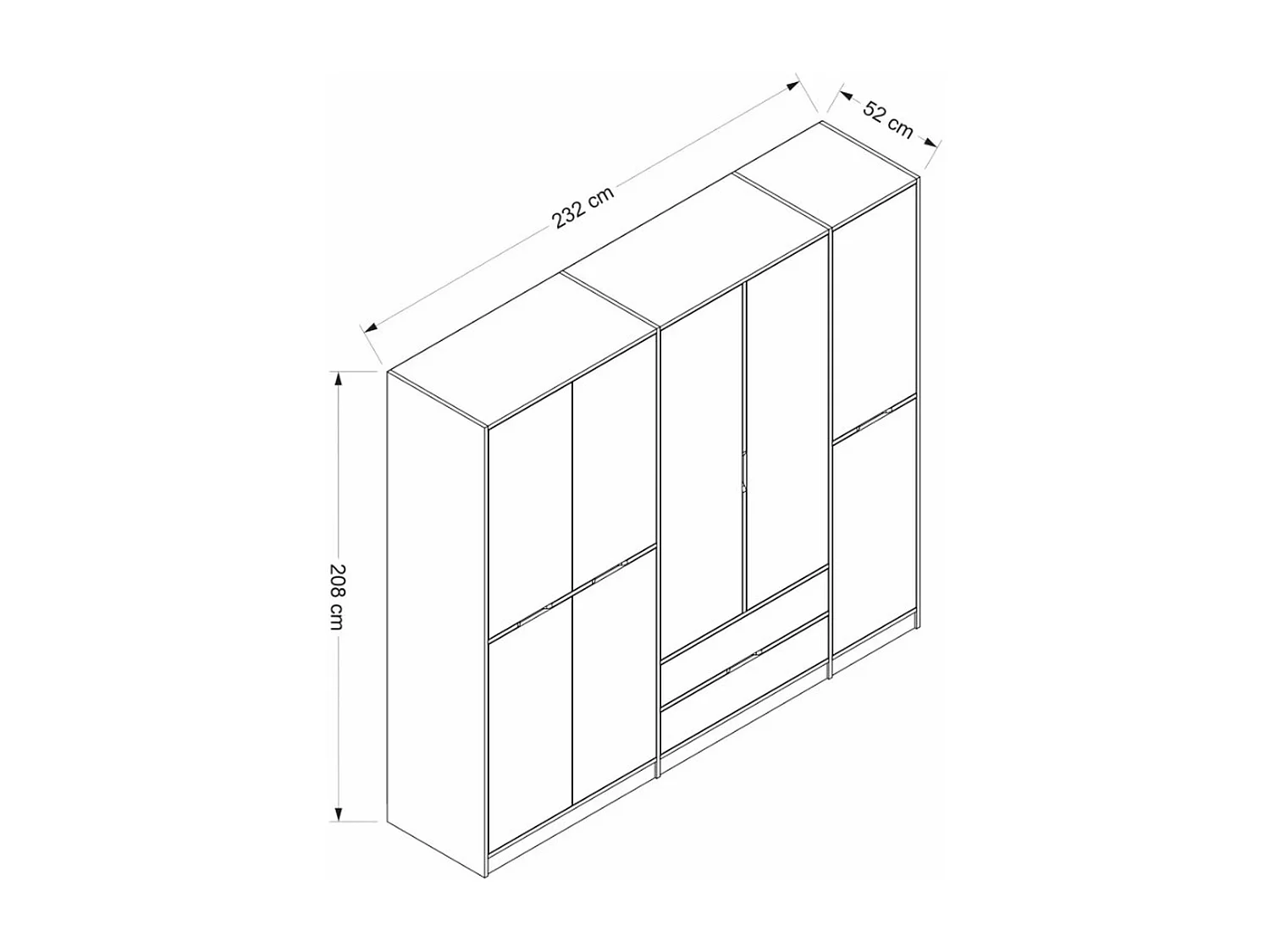 Armoire dressing chambre effet bois, 8 portes blanches BYRON