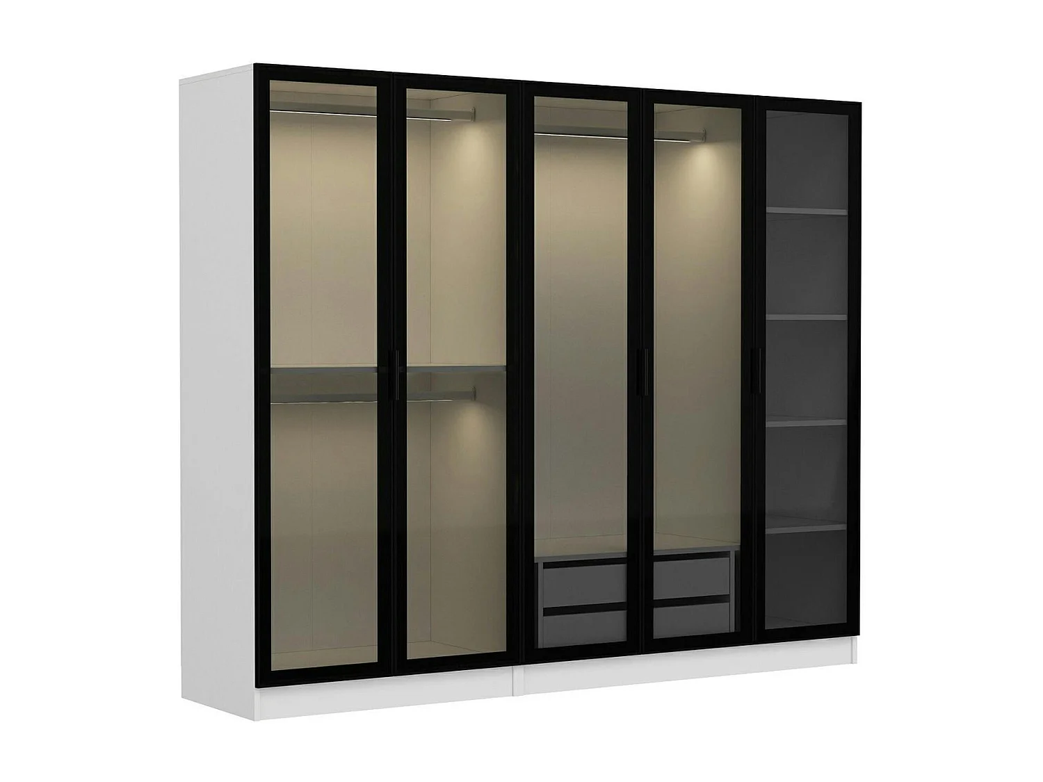 Armoire dressing design blanc 5 portes verre H 210 cm BYRON