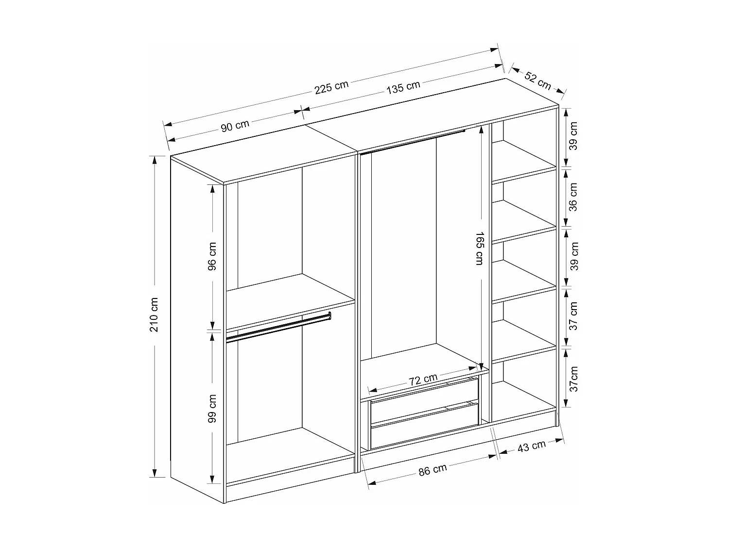 Armoire dressing design blanc 5 portes verre H 210 cm BYRON