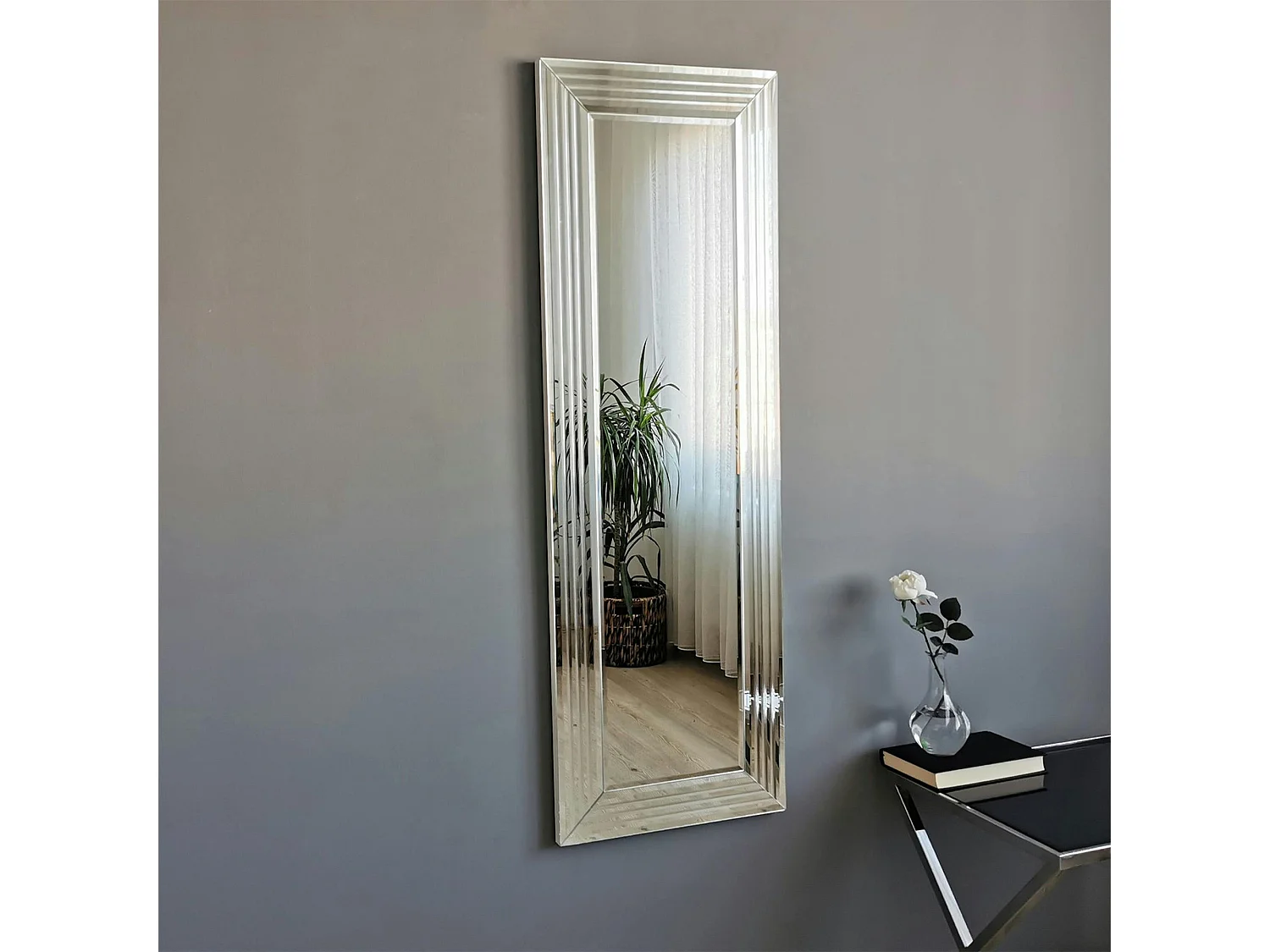 Miroir rectangulaire moderne chic - cadre rainuré 120 cm CODY
