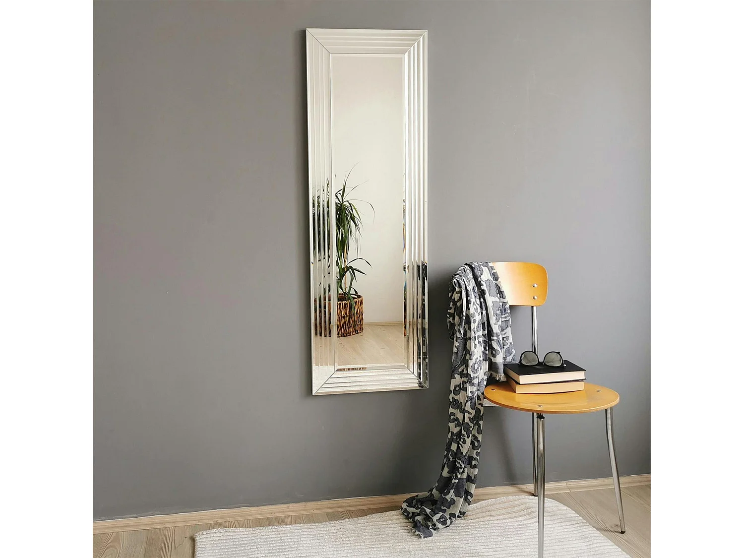 Miroir rectangulaire moderne chic - cadre rainuré 120 cm CODY