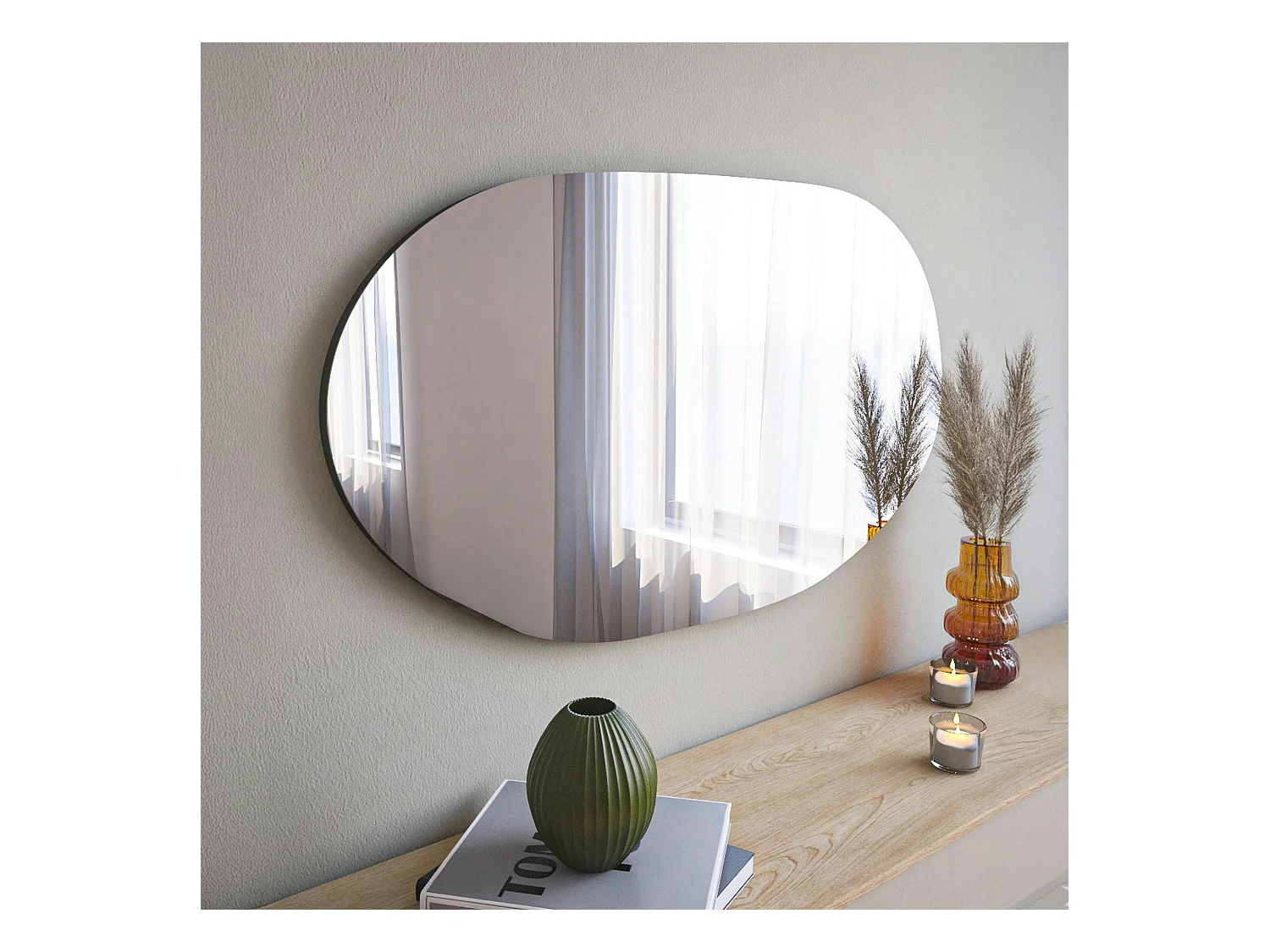 Miroir design organique forme galet 89 cm - style naturel CODY