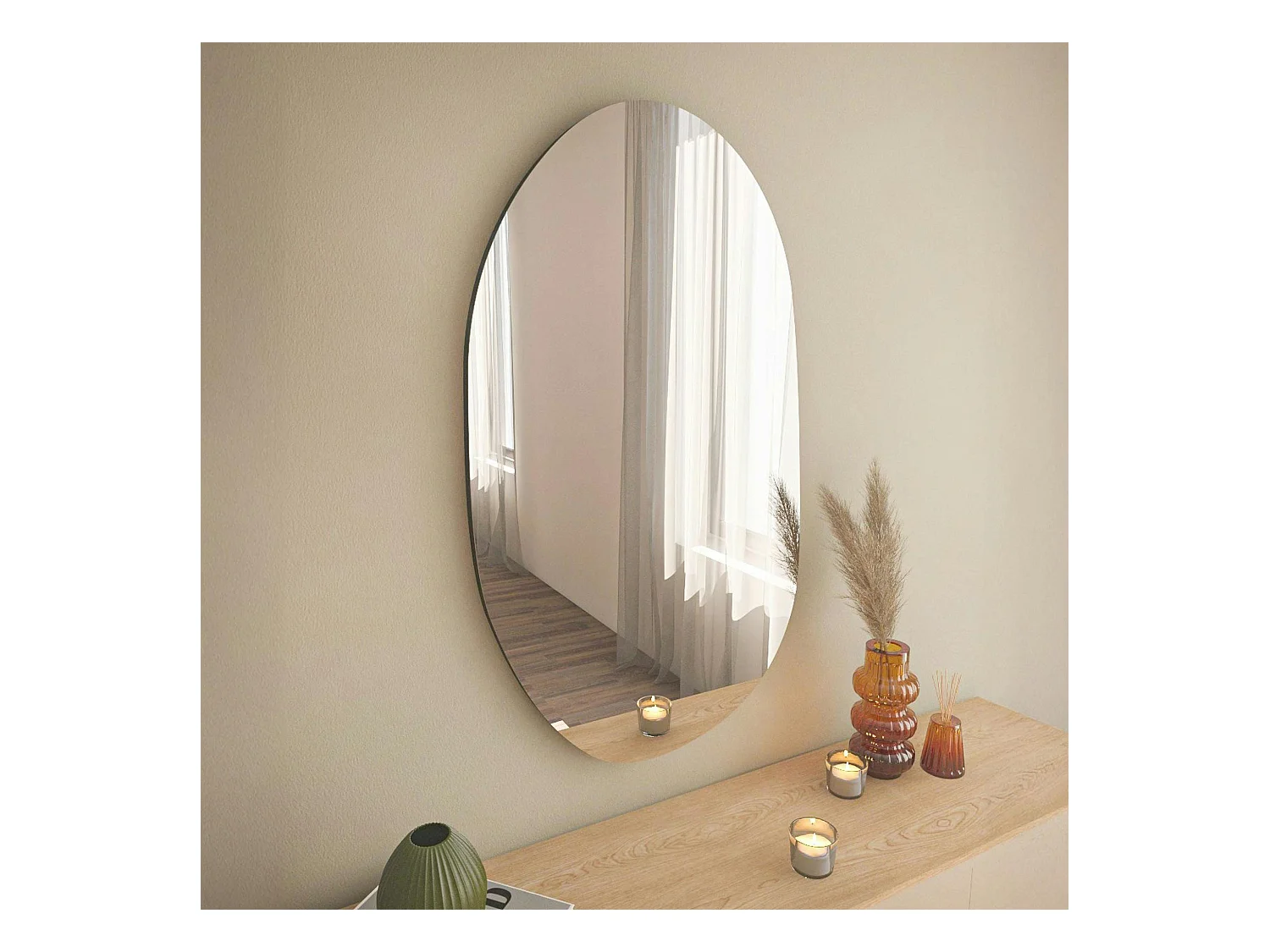 Miroir design organique forme galet 89 cm - style naturel CODY