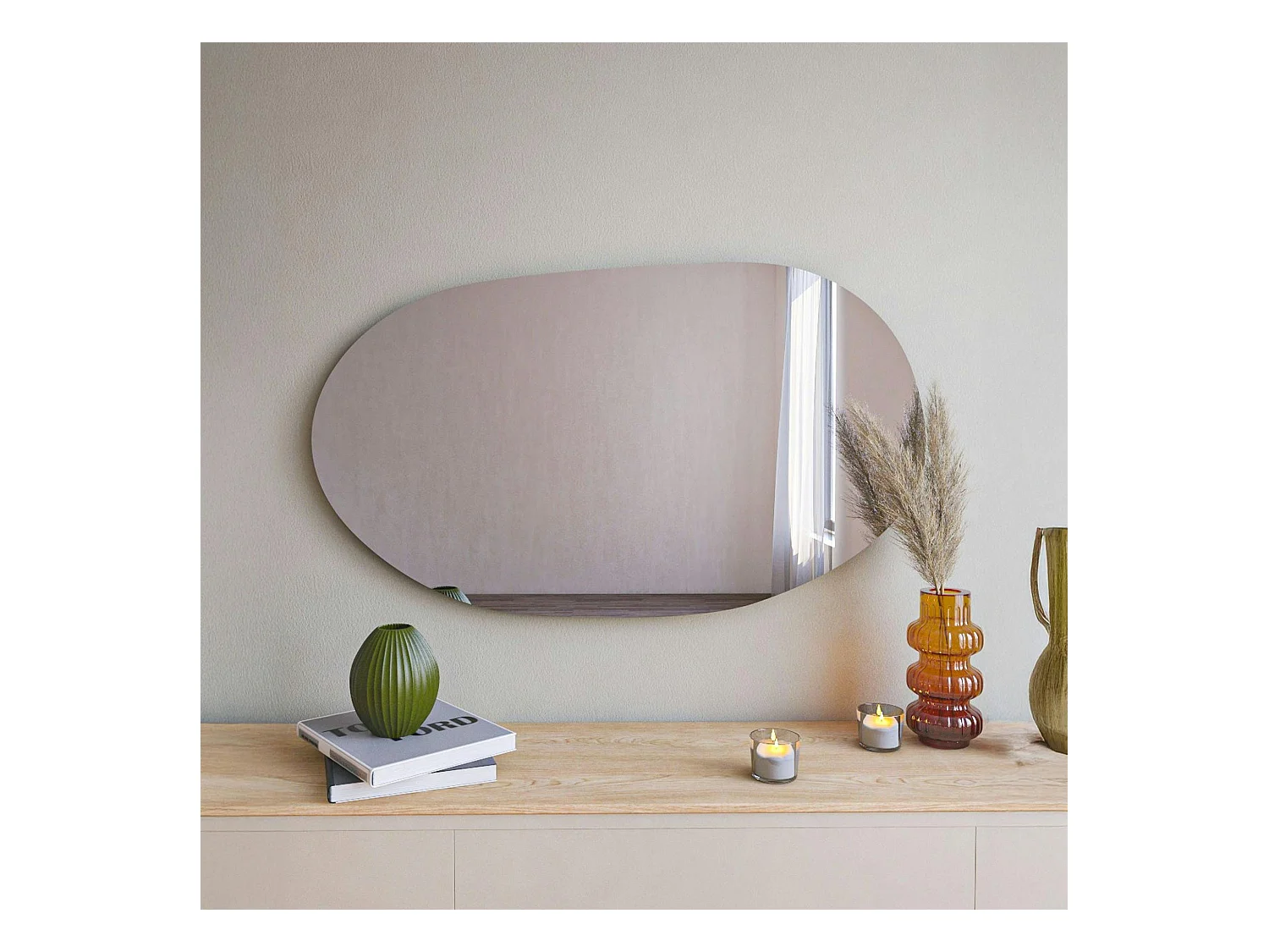 Miroir design organique forme galet 89 cm - style naturel CODY