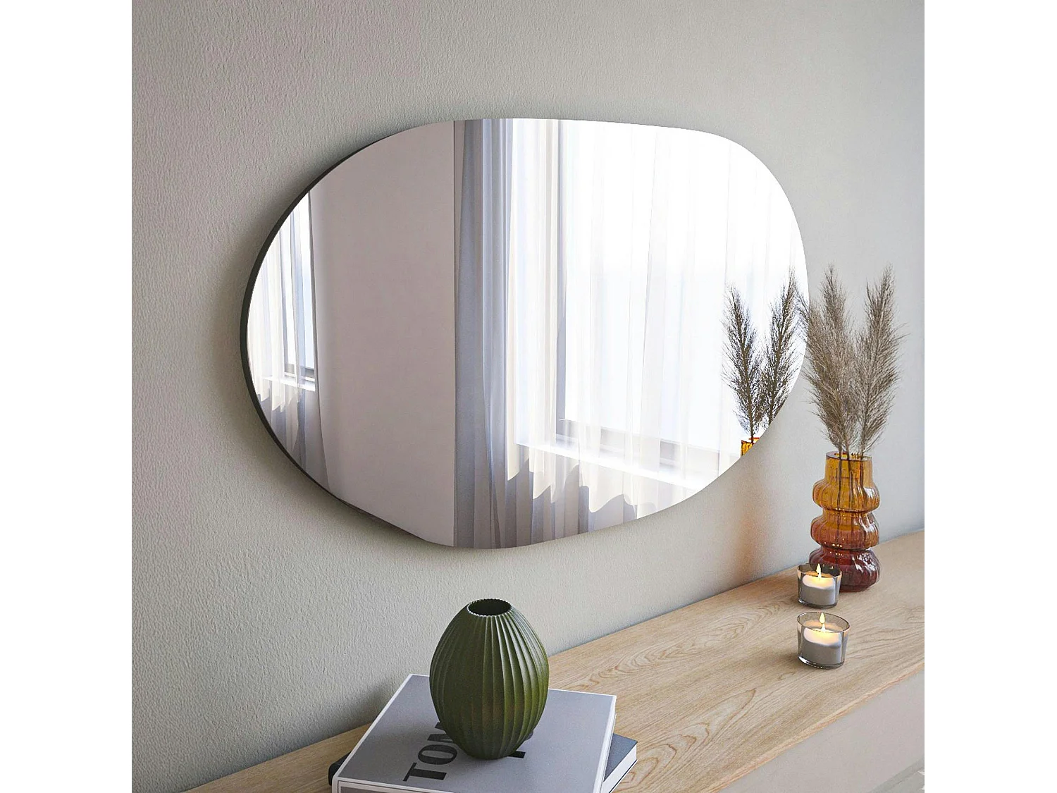 Miroir design organique forme galet 89 cm - style naturel CODY