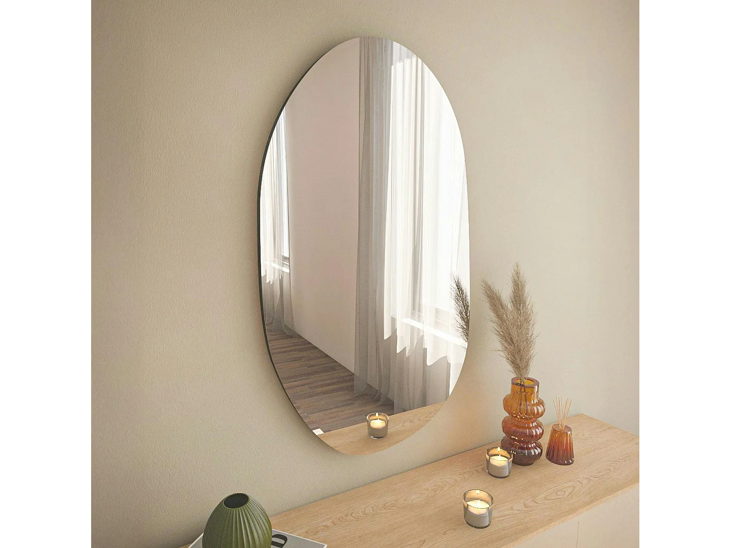 Miroir design organique forme galet 89 cm - style naturel CODY