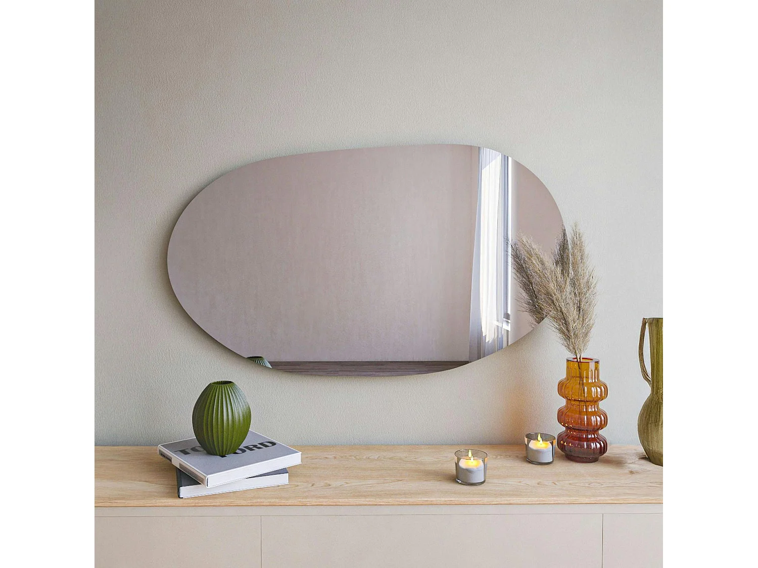 Miroir design organique forme galet 89 cm - style naturel CODY