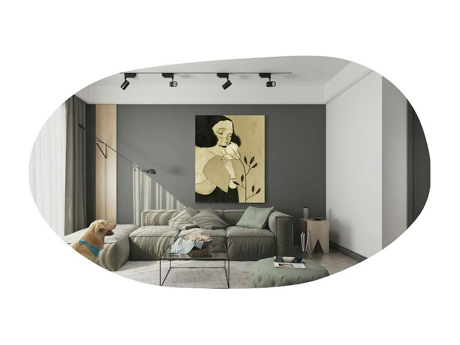 Miroir design organique forme galet 89 cm - style naturel CODY