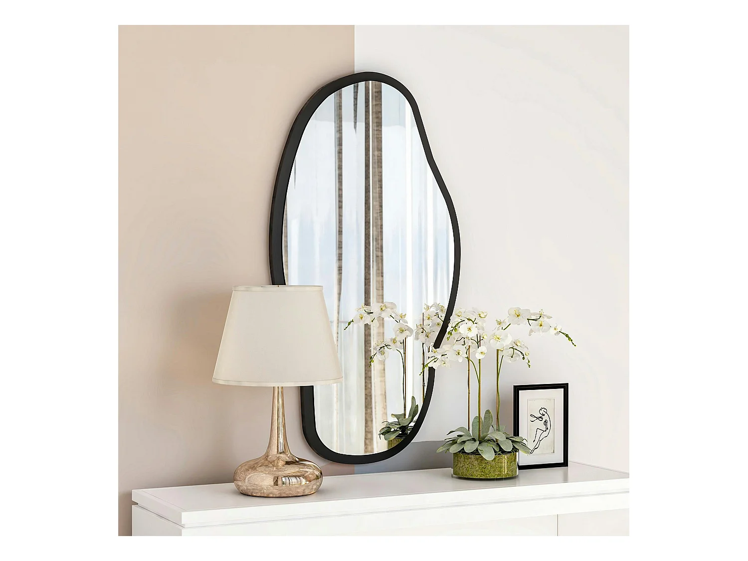 Miroir design organique forme libre - cadre noir CODY