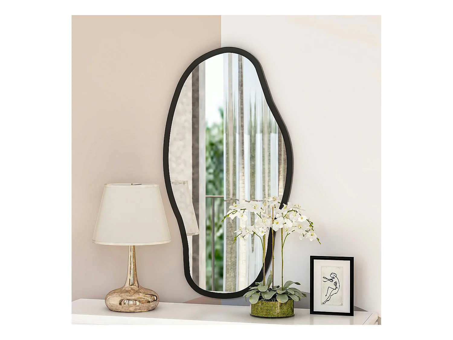 Miroir design organique forme libre - cadre noir CODY