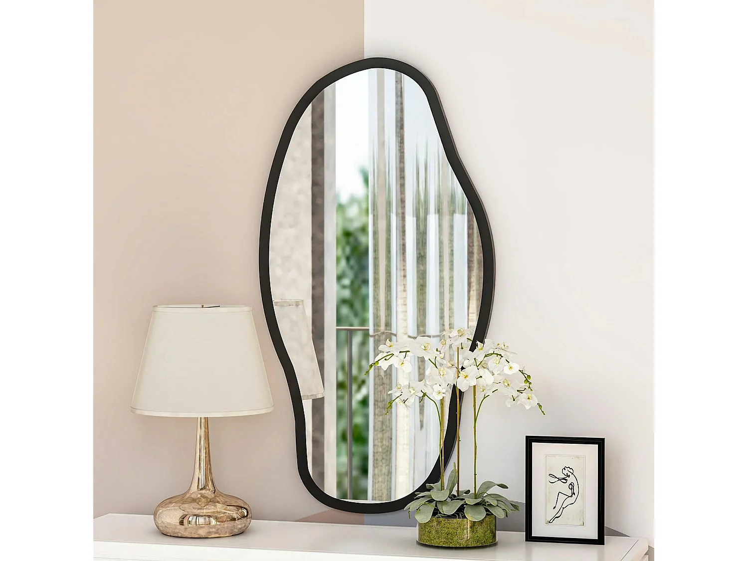 Miroir design organique forme libre - cadre noir CODY