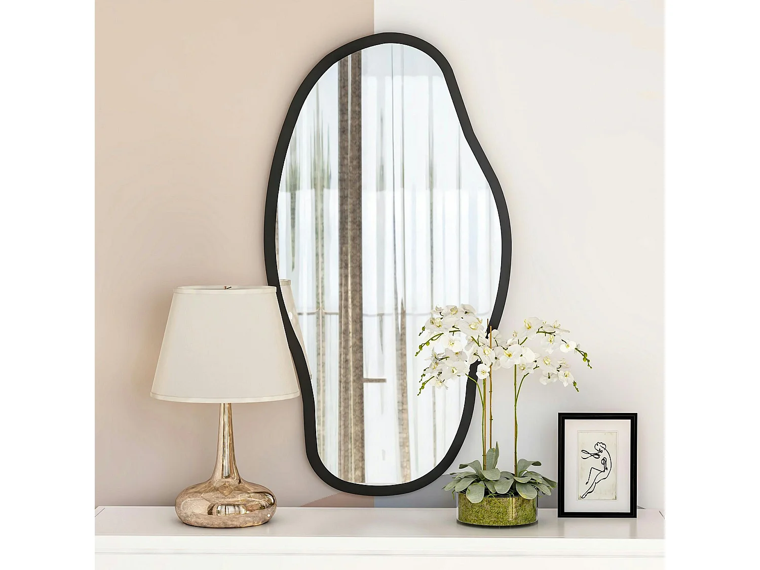 Miroir design organique forme libre - cadre noir CODY