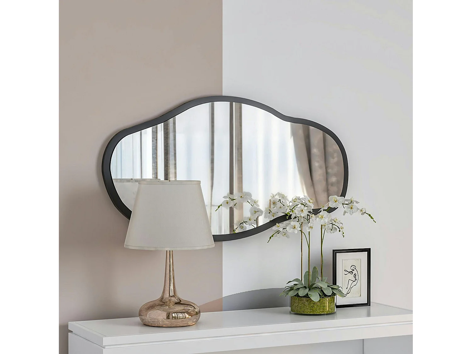Miroir design organique forme libre - cadre noir CODY