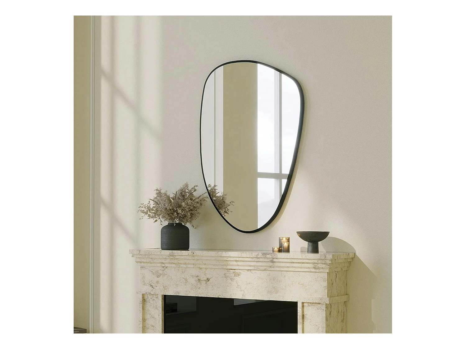 Miroir design organique bord noir 91 cm, forme fluide CODY