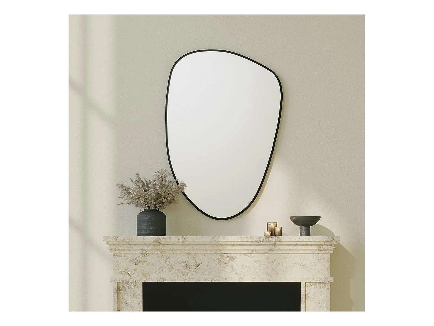 Miroir design organique bord noir 91 cm, forme fluide CODY