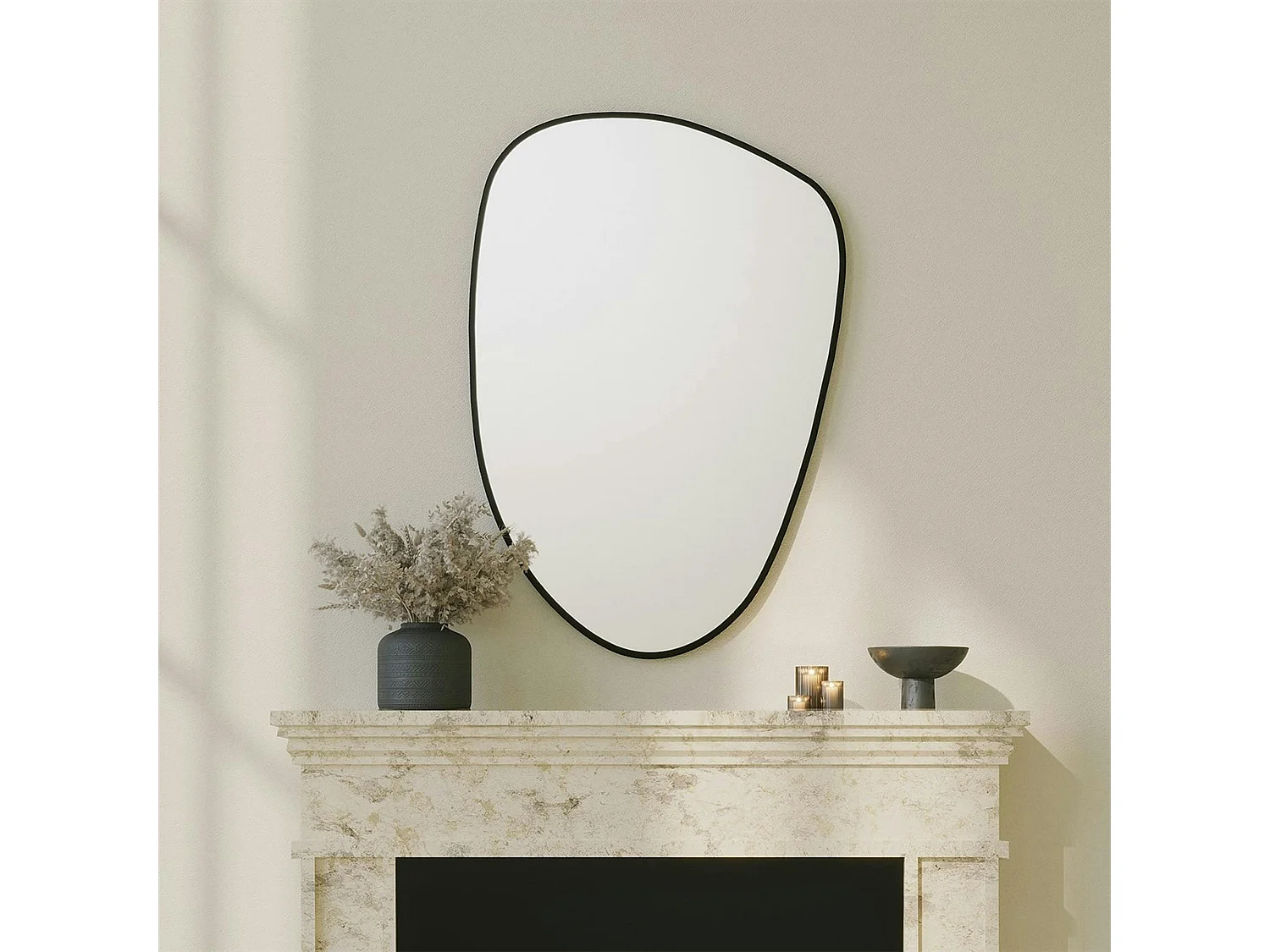 Miroir design organique bord noir 91 cm, forme fluide CODY