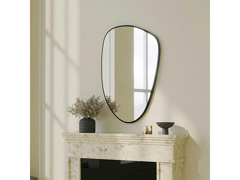 Miroir design organique bord noir 91 cm, forme fluide CODY