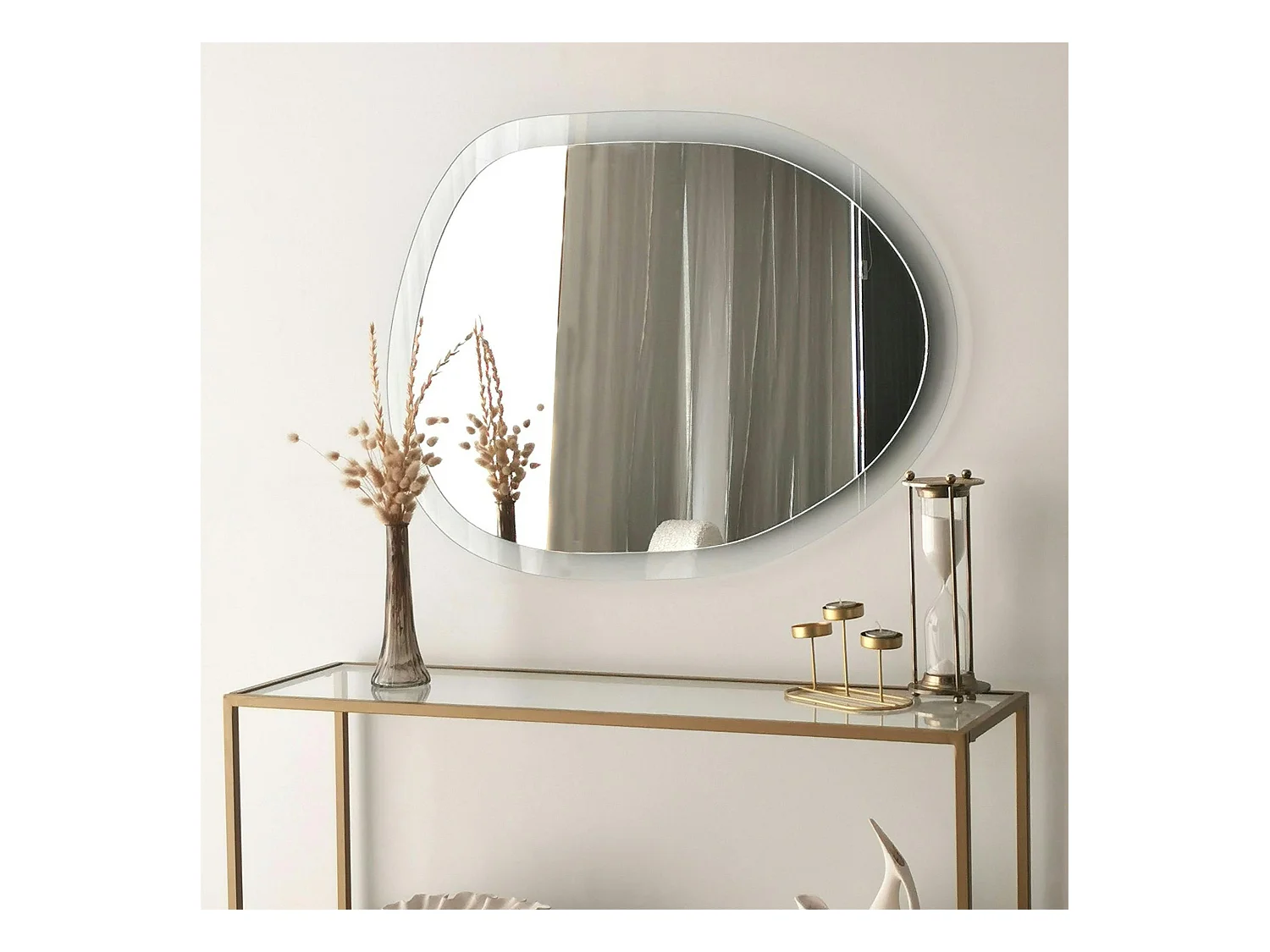 Miroir de salon organique cadre verre transparent 83 cm CODY