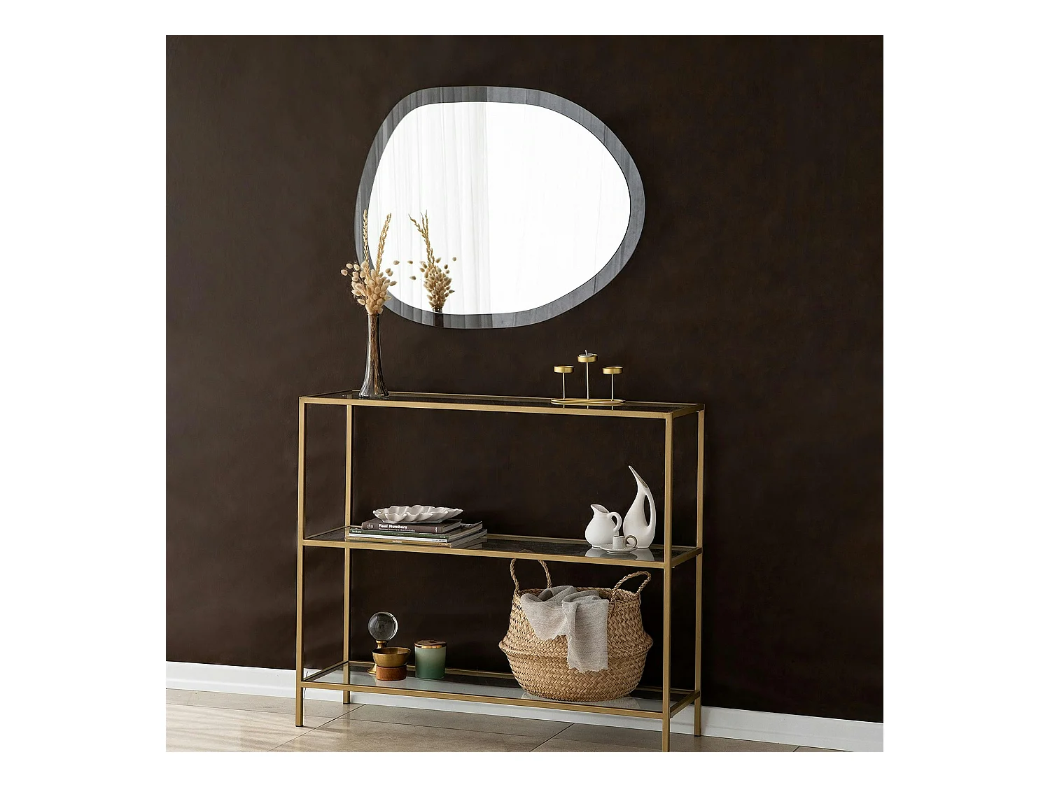 Miroir de salon organique cadre verre transparent 83 cm CODY