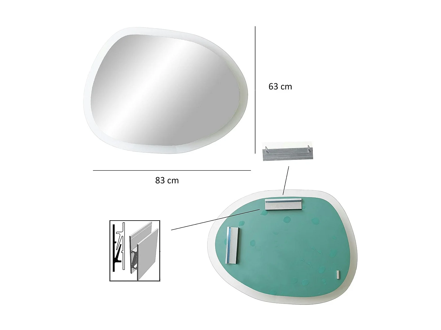 Miroir de salon organique cadre verre transparent 83 cm CODY