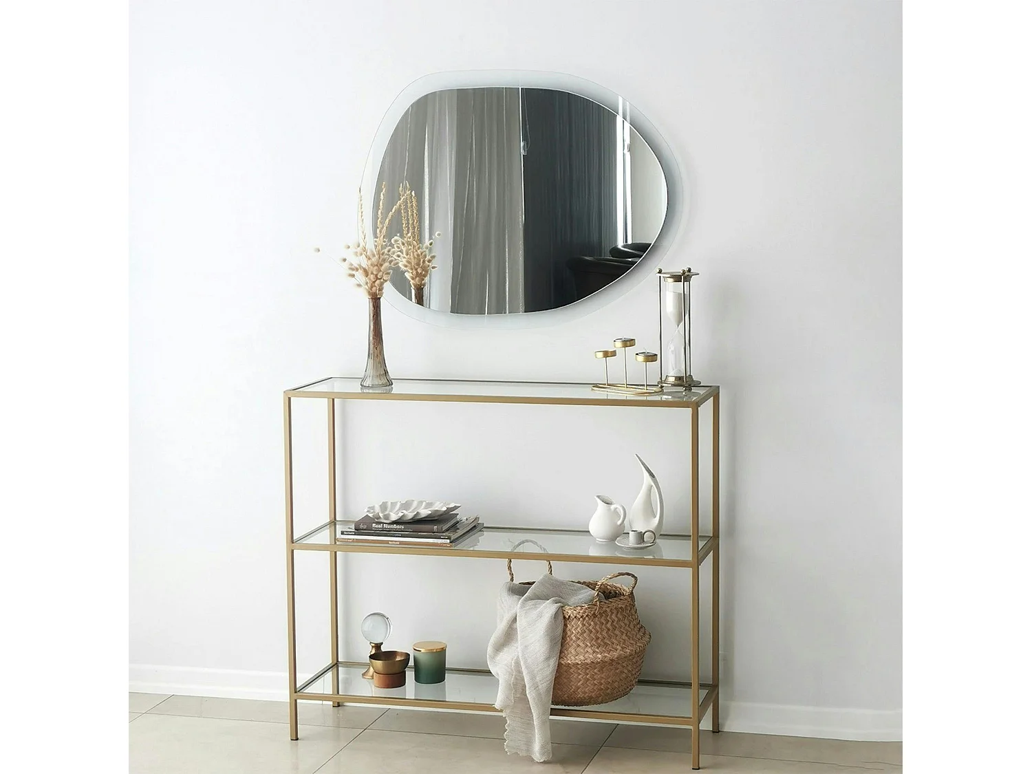 Miroir de salon organique cadre verre transparent 83 cm CODY