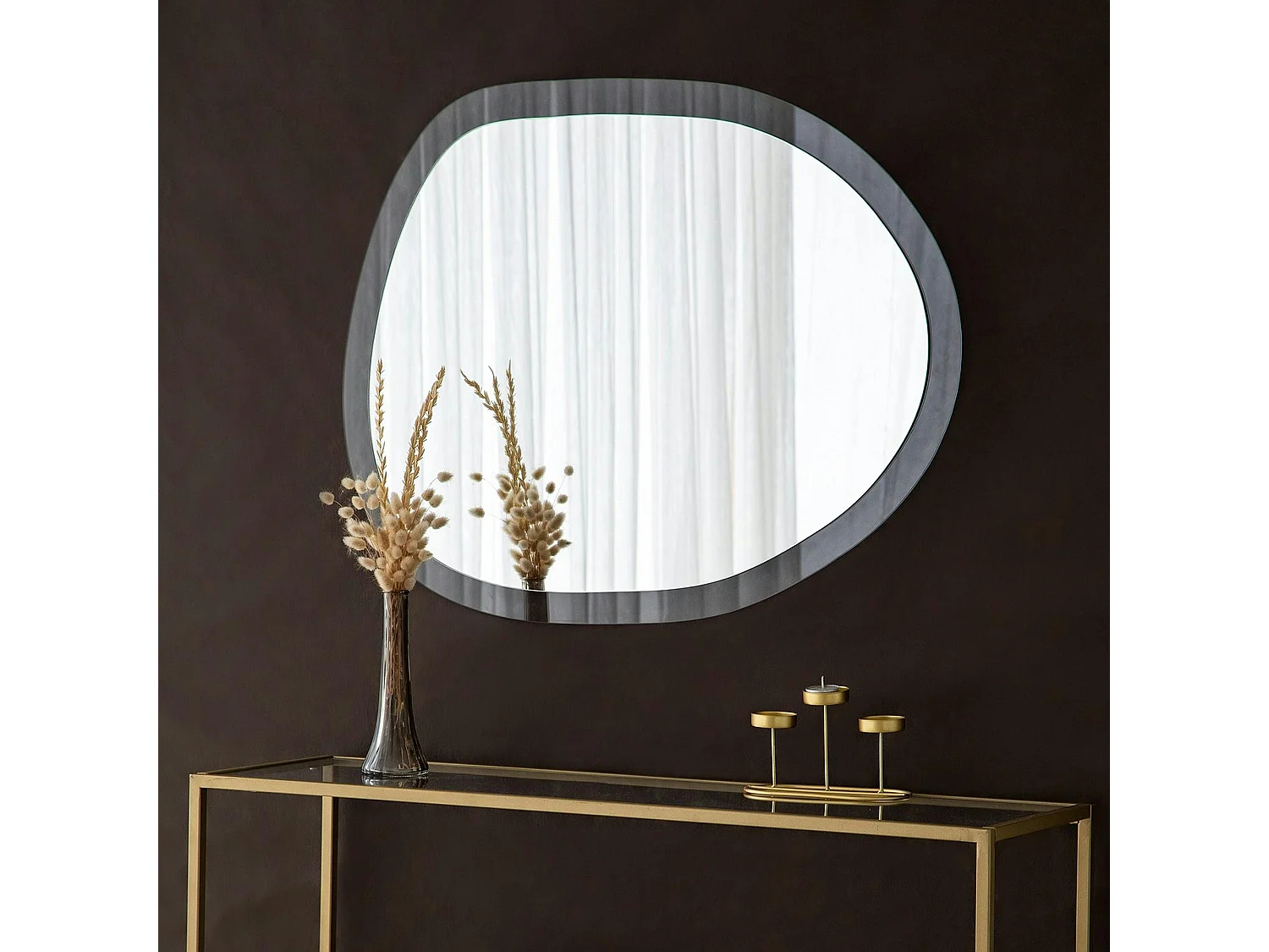 Miroir de salon organique cadre verre transparent 83 cm CODY