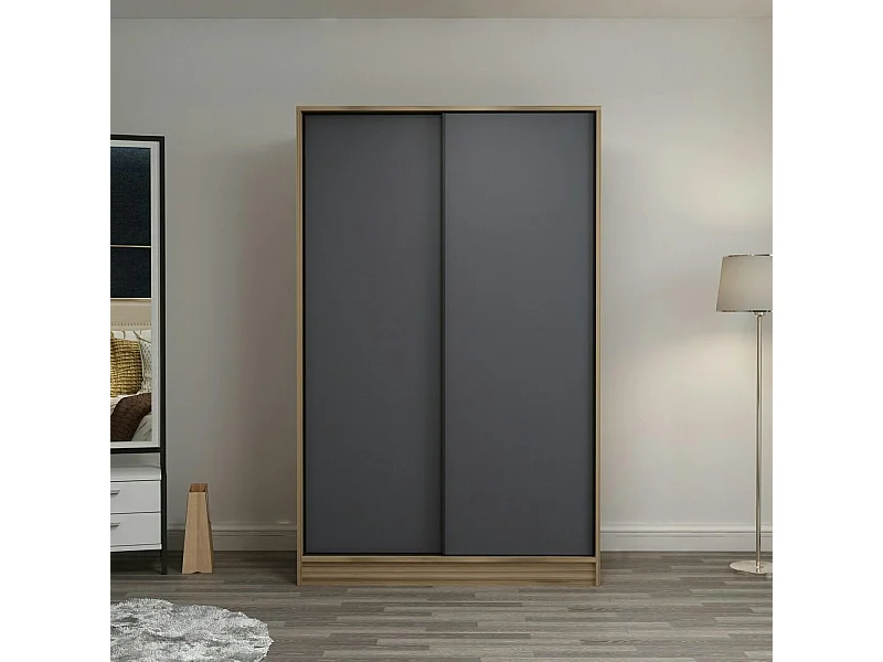 Armoire penderie portes coulissantes, effet bois & gris BYRON