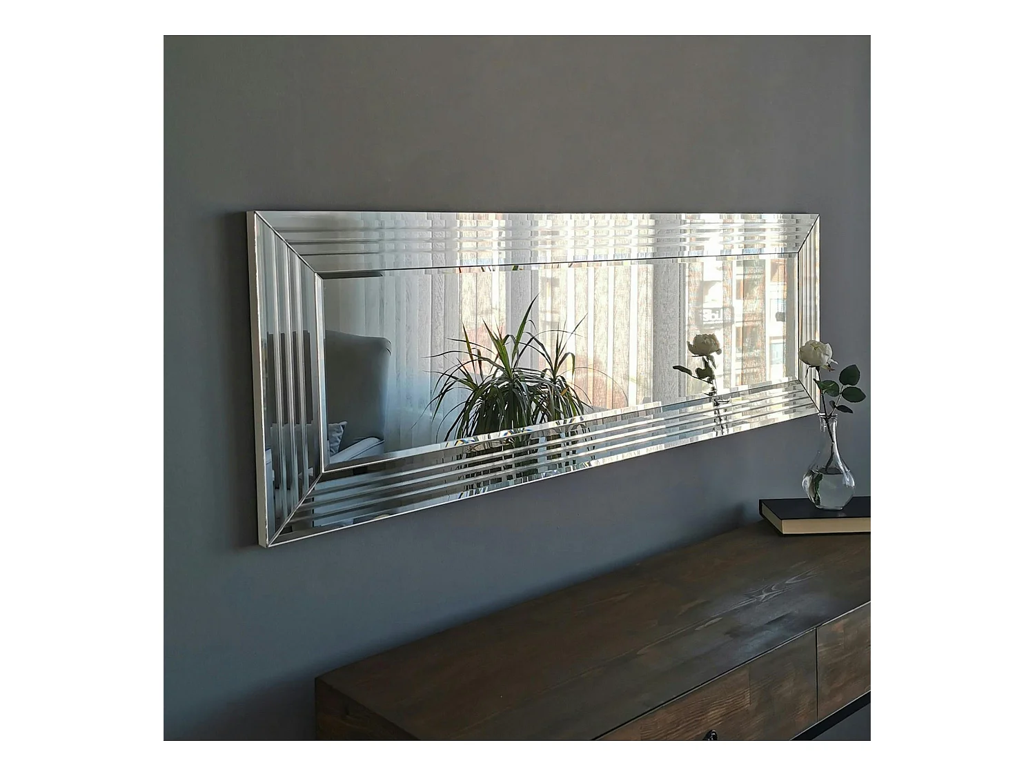 Miroir horizontal moderne chic - cadre rainuré 120 cm CODY