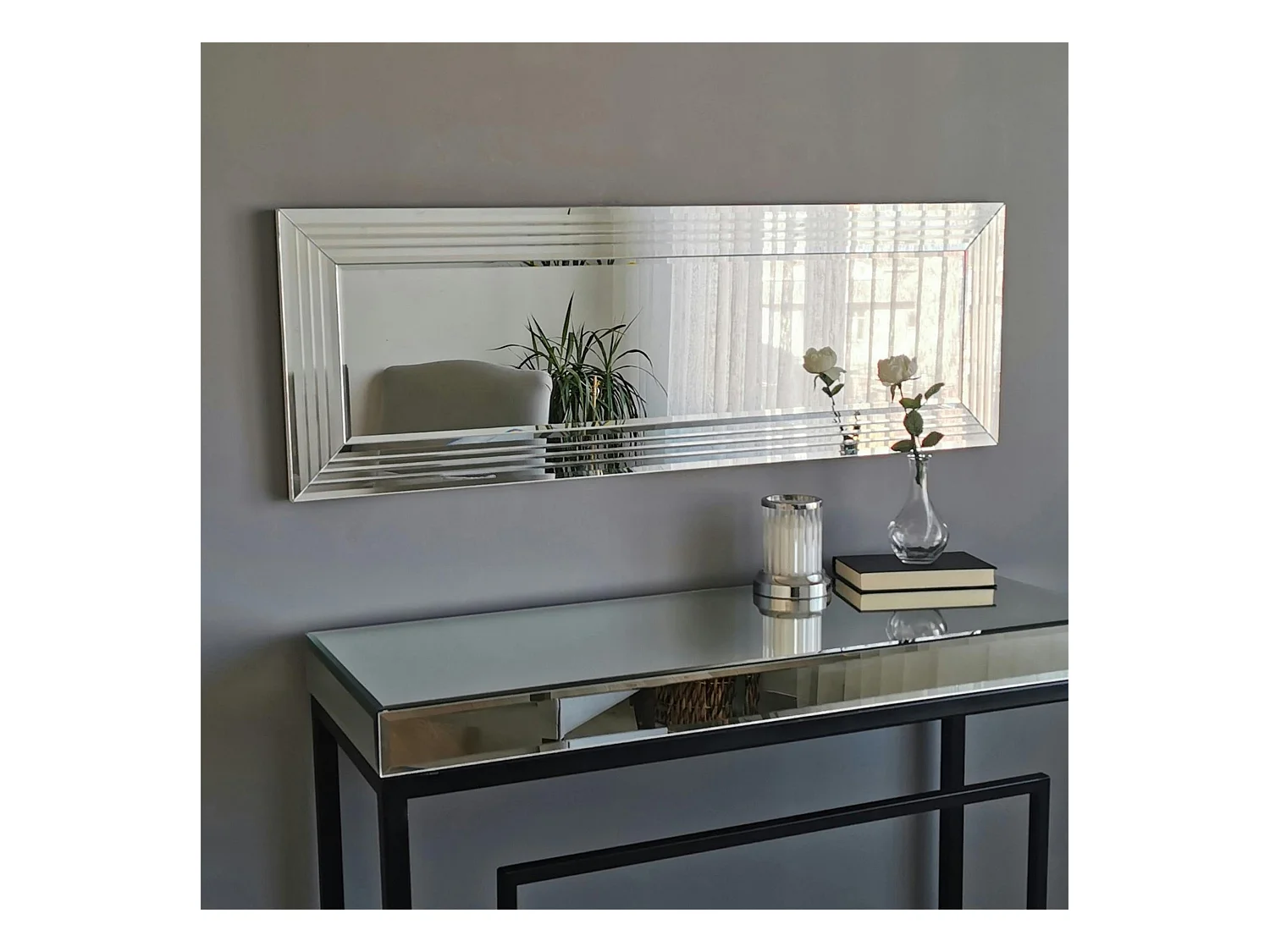 Miroir horizontal moderne chic - cadre rainuré 120 cm CODY