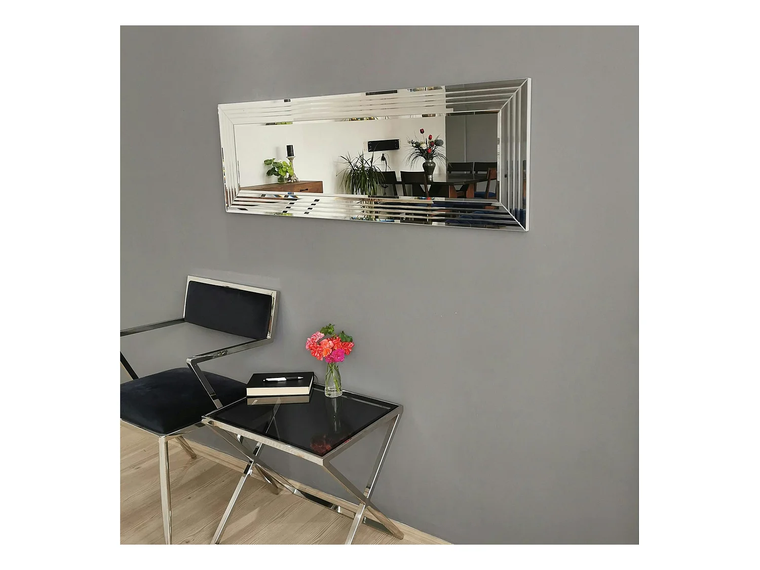 Miroir horizontal moderne chic - cadre rainuré 120 cm CODY