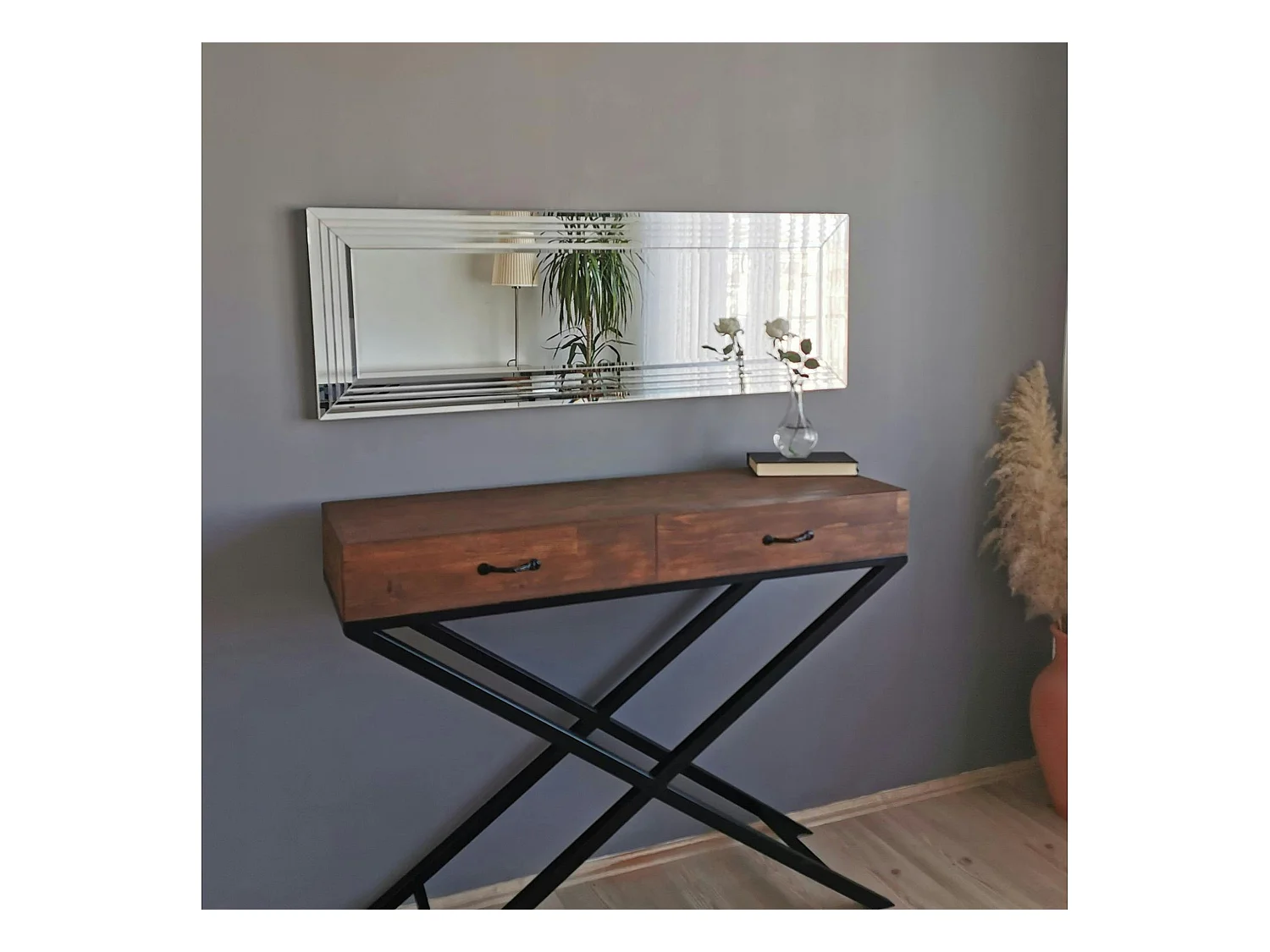 Miroir horizontal moderne chic - cadre rainuré 120 cm CODY