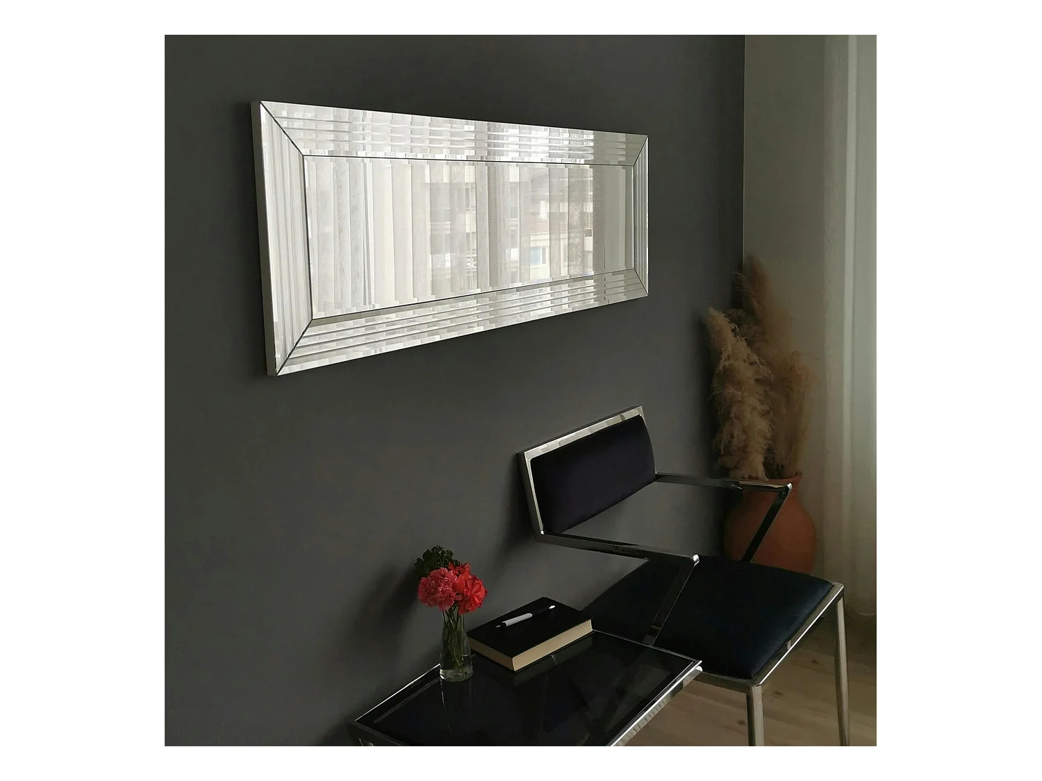 Miroir horizontal moderne chic - cadre rainuré 120 cm CODY