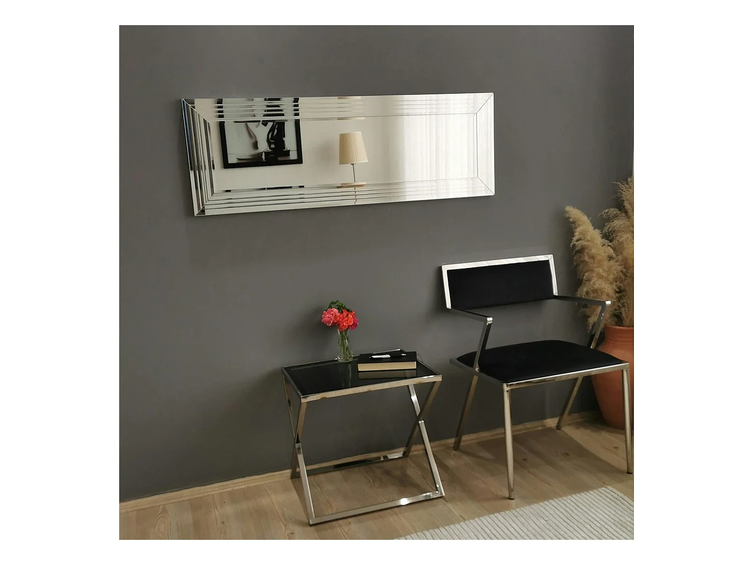 Miroir horizontal moderne chic - cadre rainuré 120 cm CODY