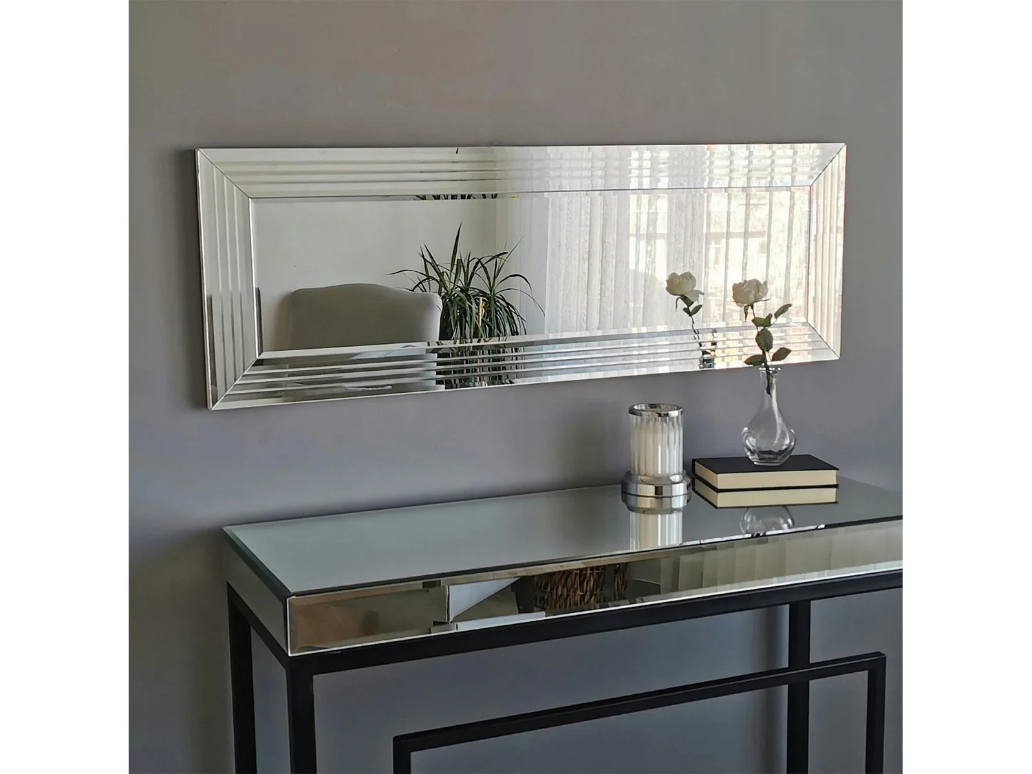 Miroir horizontal moderne chic - cadre rainuré 120 cm CODY