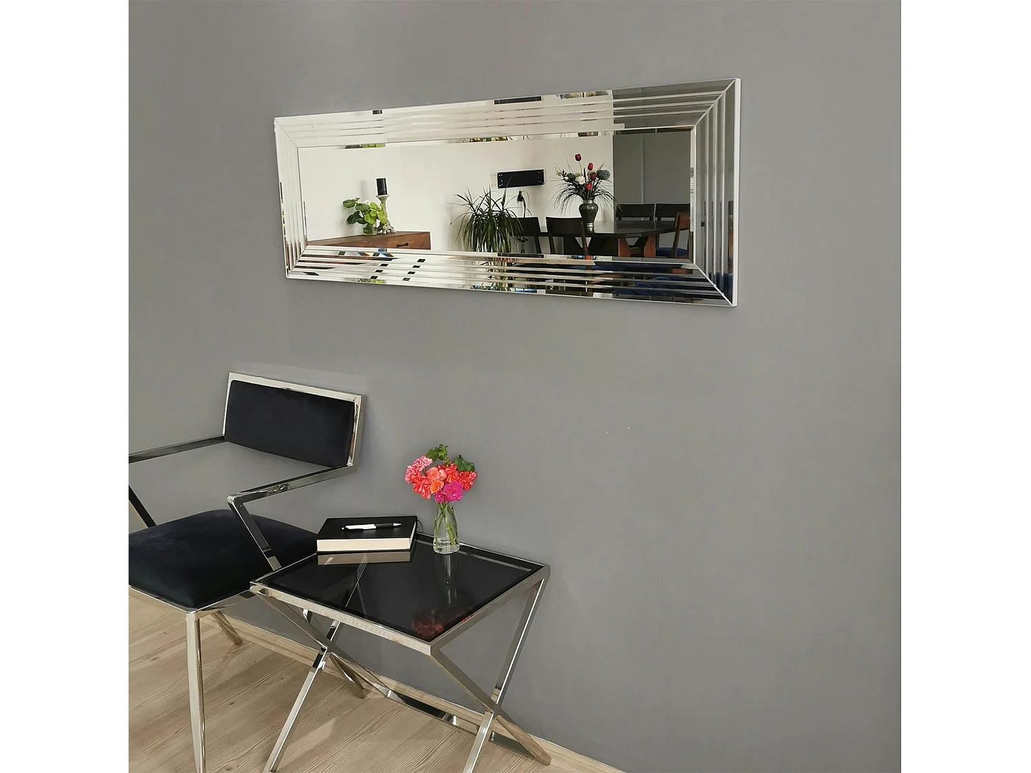 Miroir horizontal moderne chic - cadre rainuré 120 cm CODY