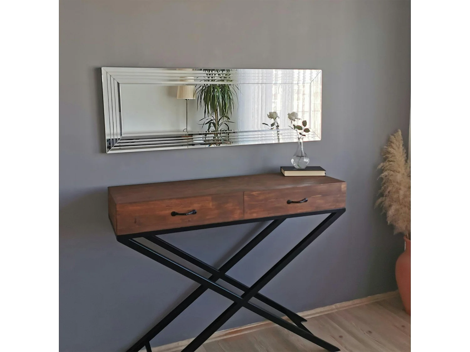 Miroir horizontal moderne chic - cadre rainuré 120 cm CODY