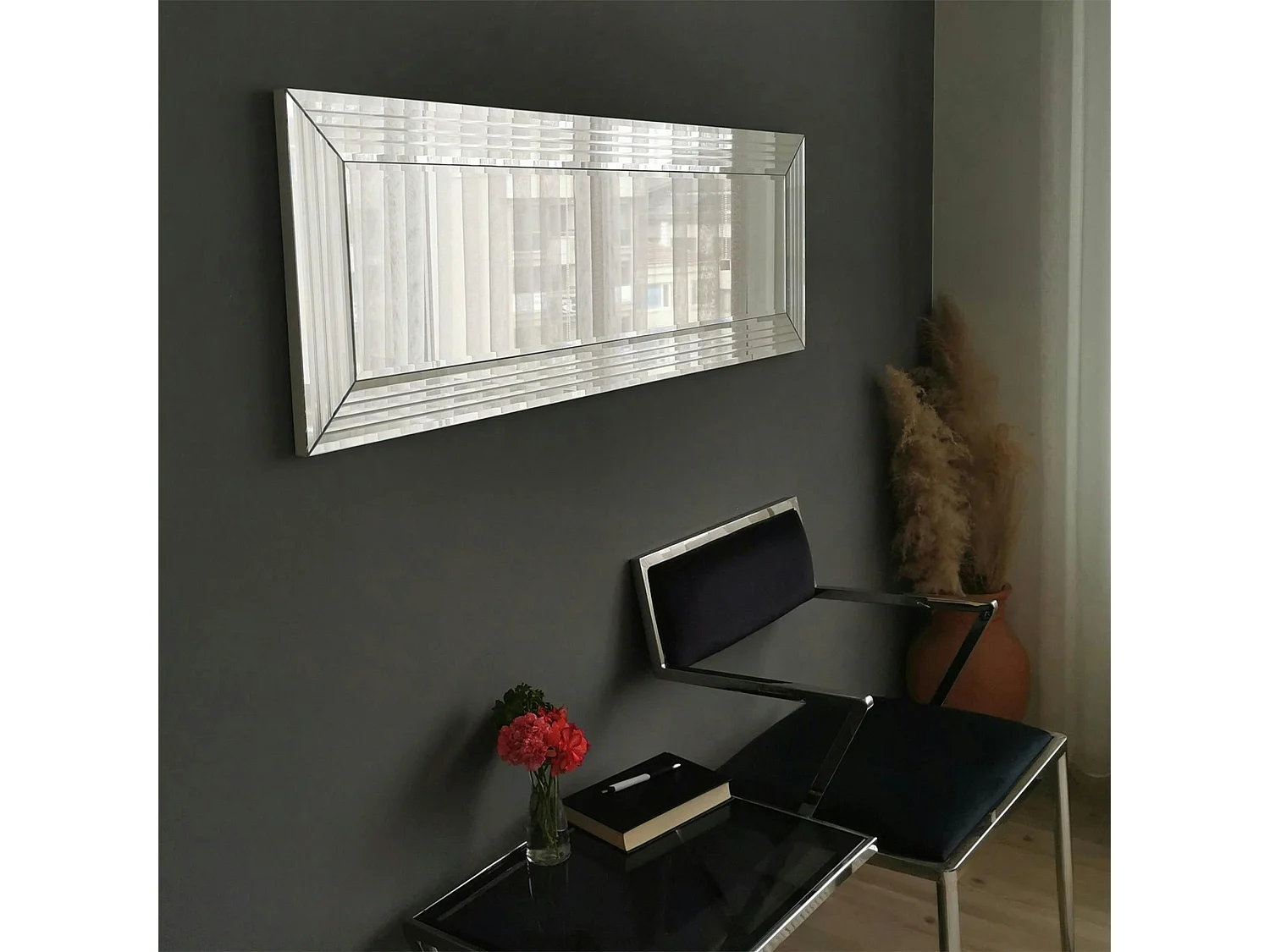 Miroir horizontal moderne chic - cadre rainuré 120 cm CODY
