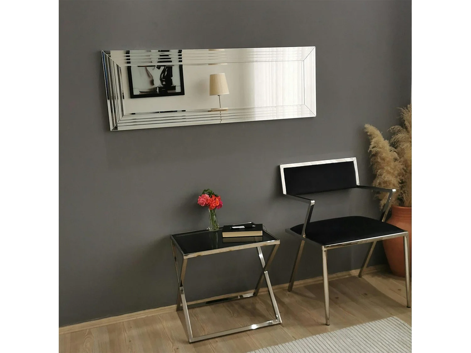 Miroir horizontal moderne chic - cadre rainuré 120 cm CODY
