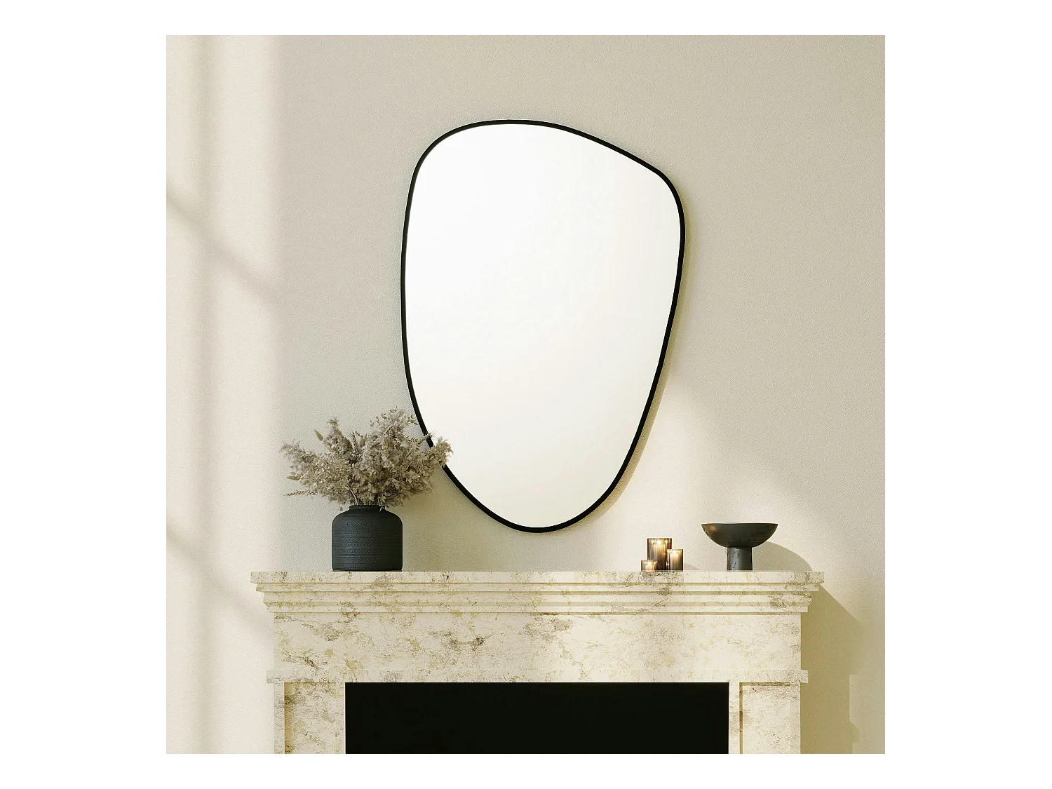 Miroir mural organique cadre noir 91 cm - style moderne CODY