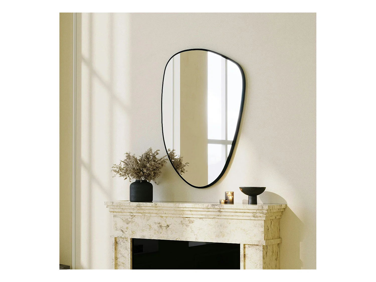 Miroir mural organique cadre noir 91 cm - style moderne CODY