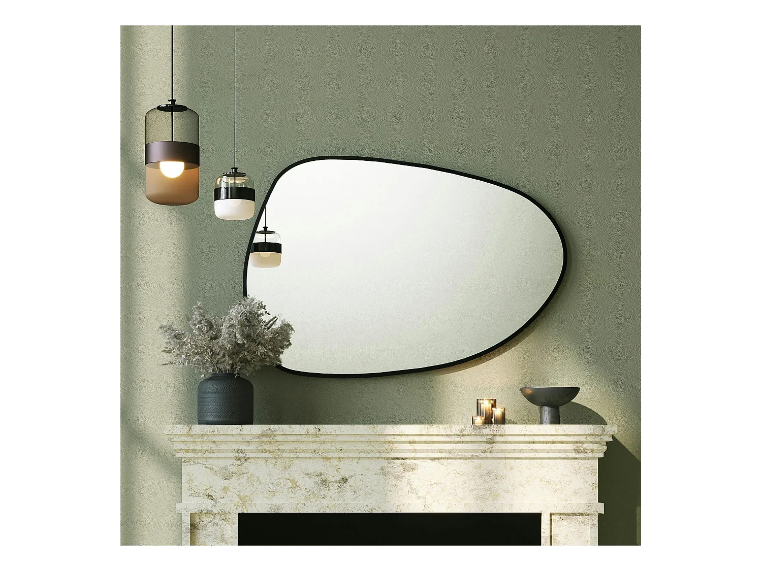 Miroir mural organique cadre noir 91 cm - style moderne CODY