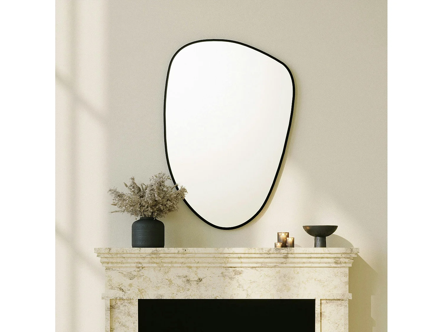 Miroir mural organique cadre noir 91 cm - style moderne CODY