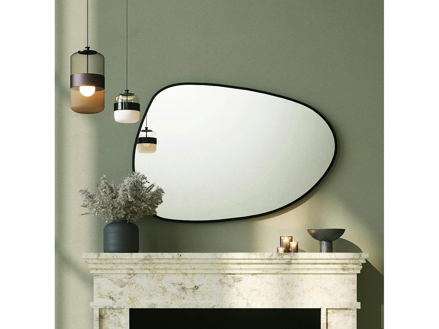 Miroir mural organique cadre noir 91 cm - style moderne CODY