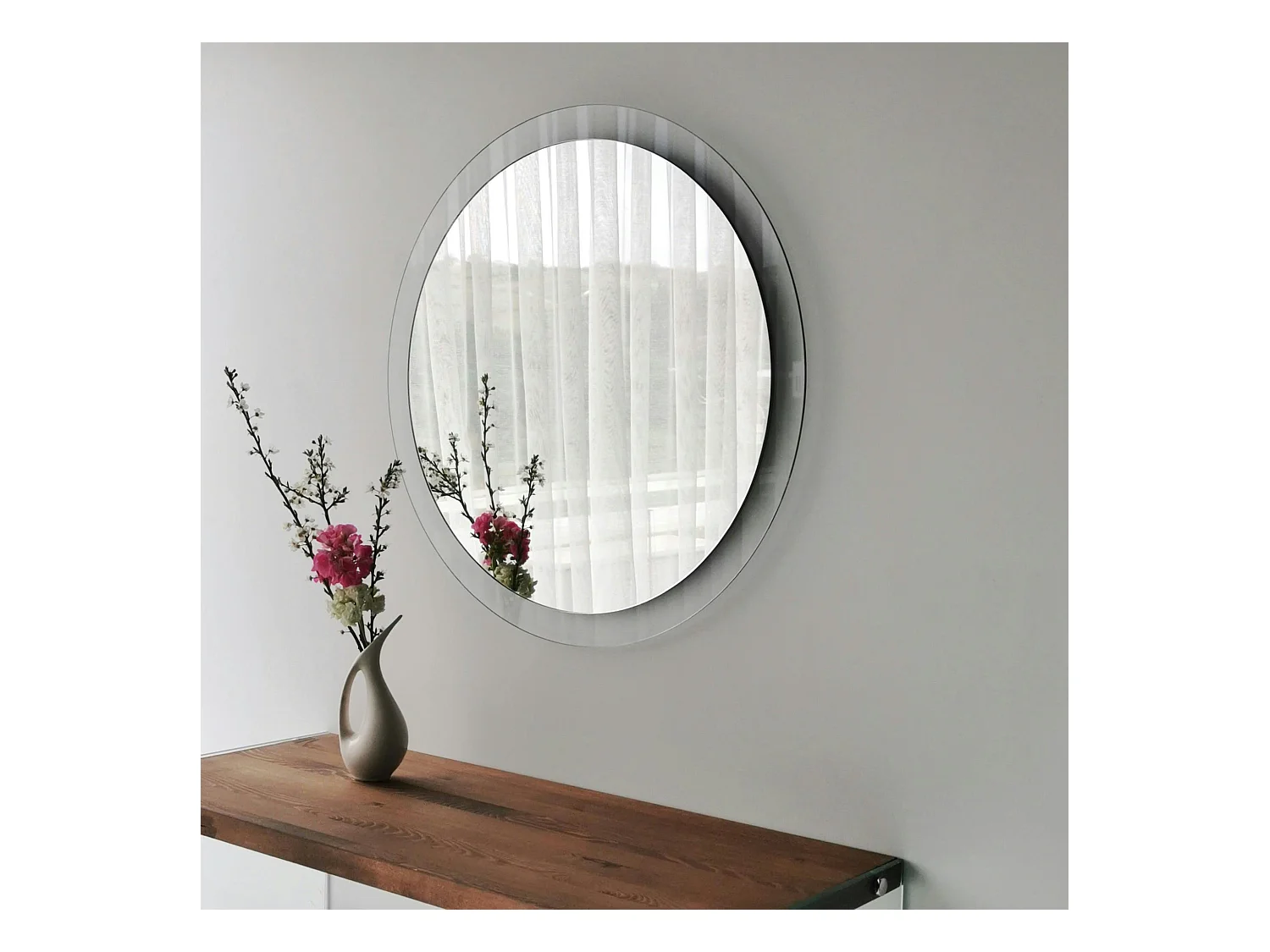 Miroir rond moderne cadre verre transparent Ø65 cm CODY